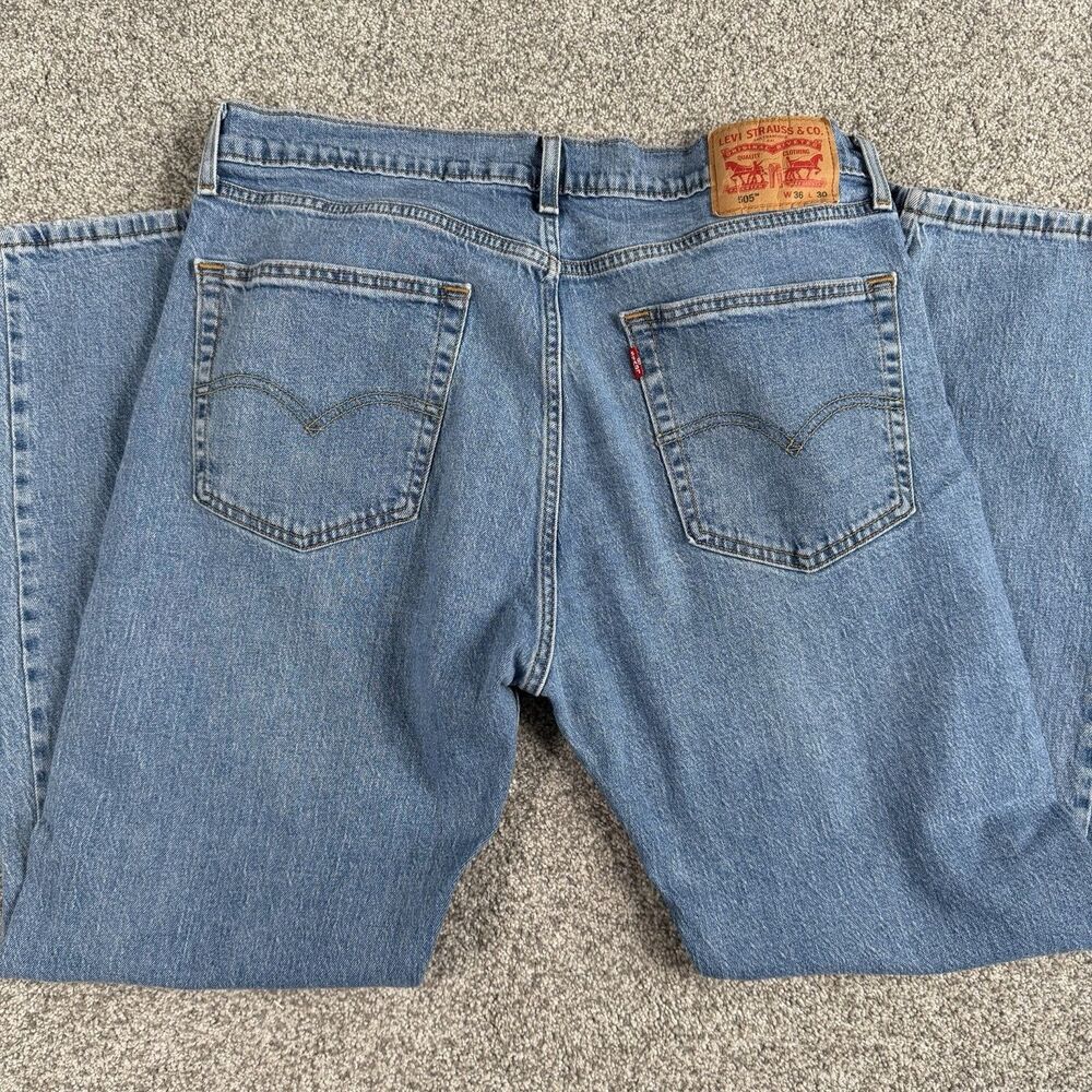 Levis 505 Stretch Jeans Mens Blue Denim Regular Fit Straight Leg Size 36x30